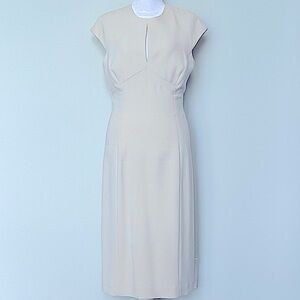 Ralph Lauren: Cream Short Sleeve Midi Dress with Keyhole Crew Neckline